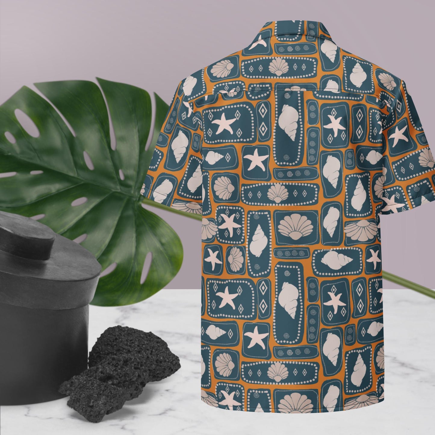 Meraki Blocks in Tangerine Button Shirt