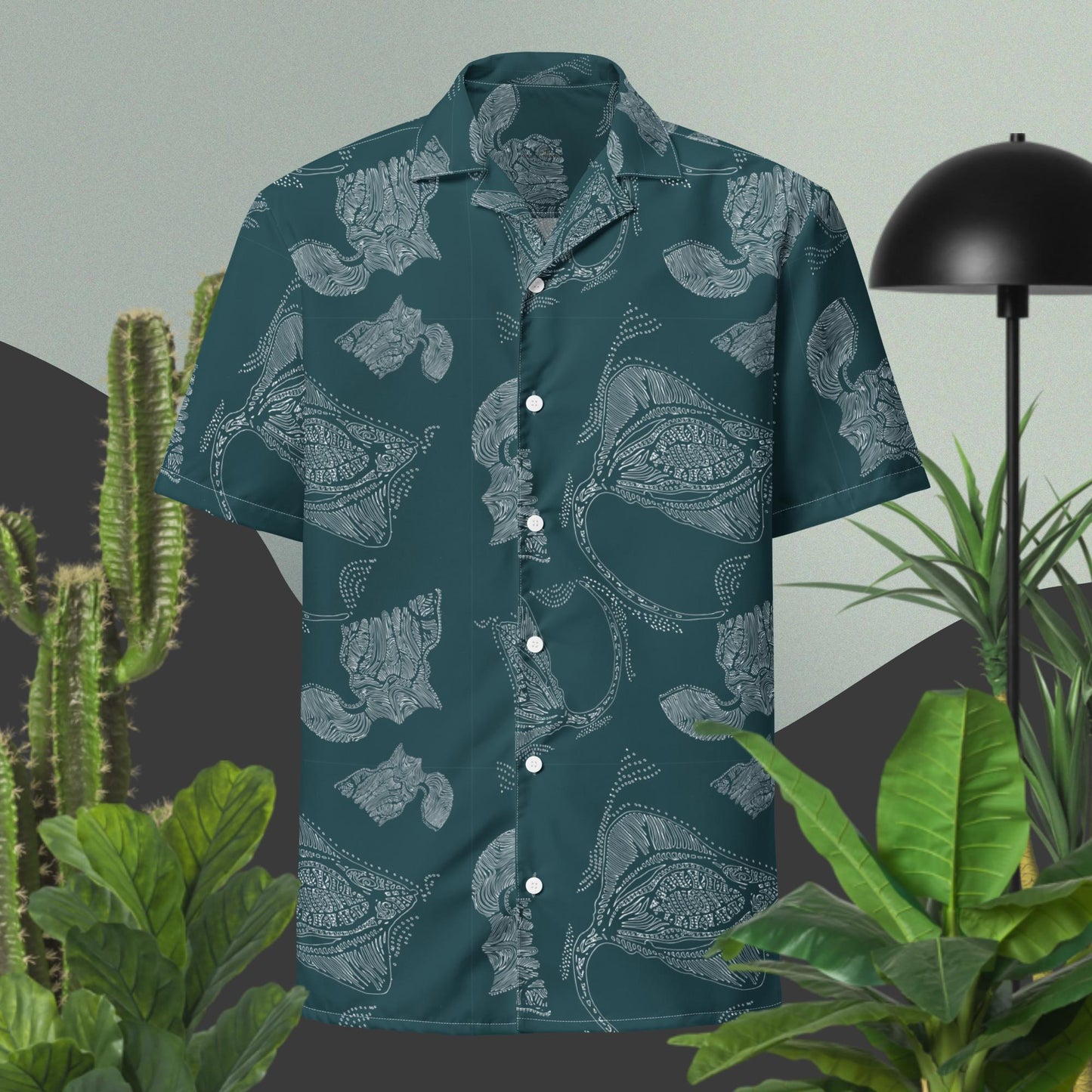 Tribal Rays in Petrol Button Shirt