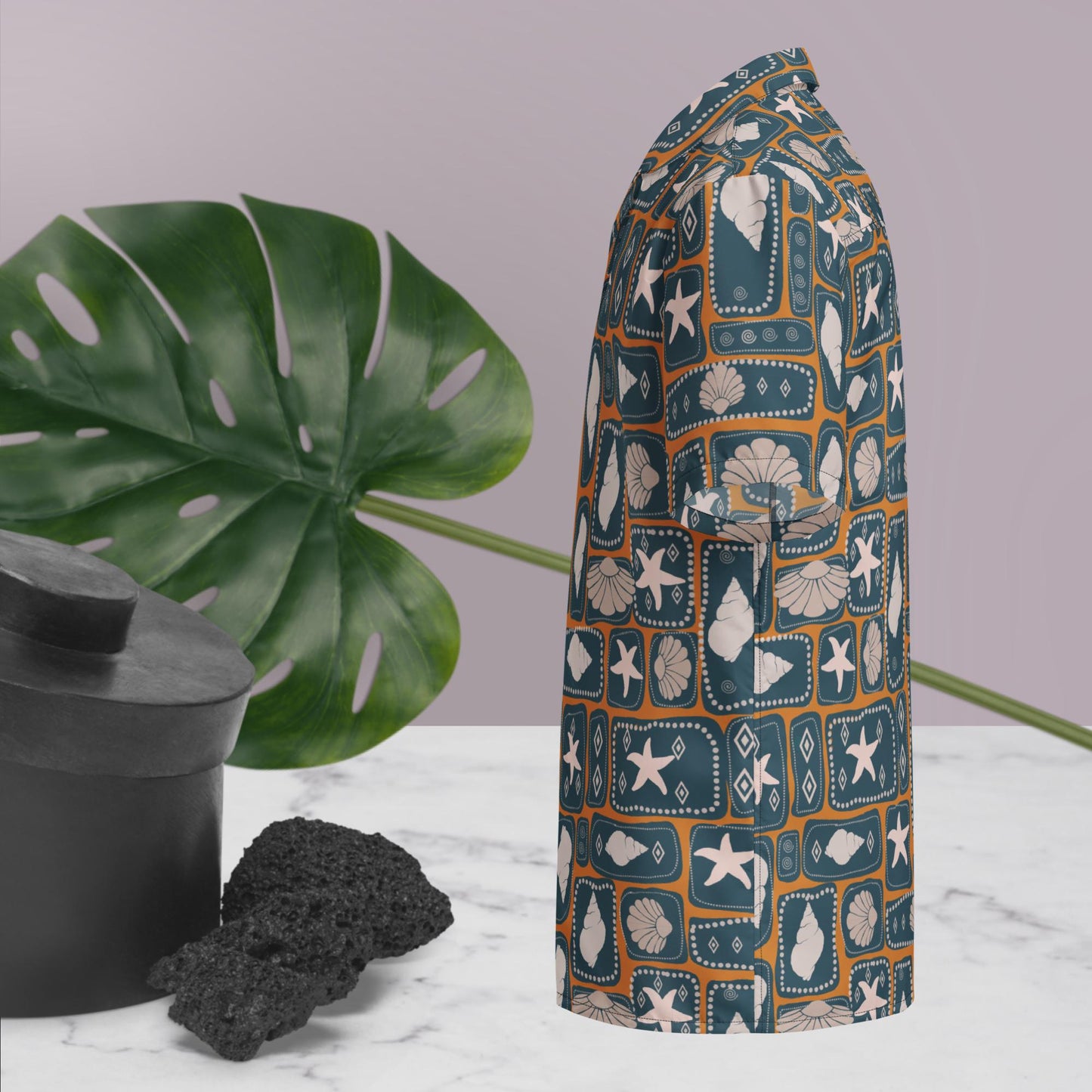 Meraki Blocks in Tangerine Button Shirt