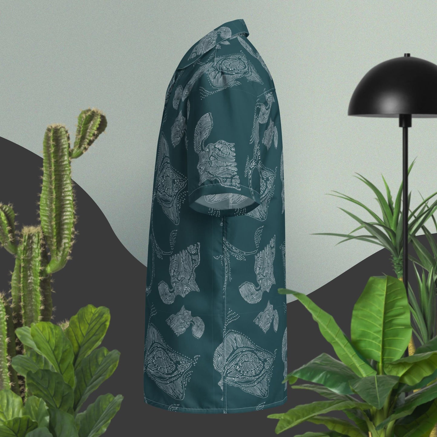 Tribal Rays in Petrol Button Shirt