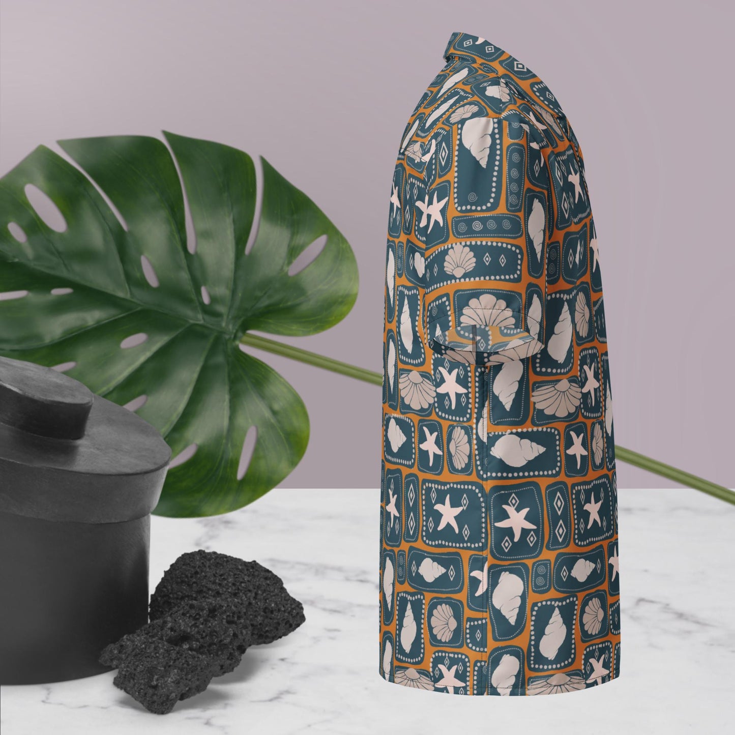 Meraki Blocks in Tangerine Button Shirt