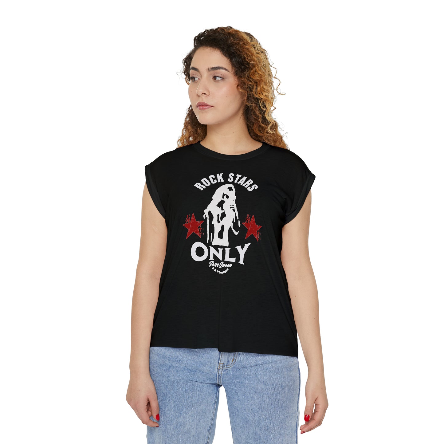 Rock Star Rolled Cuffs Muscle Tee (Black)