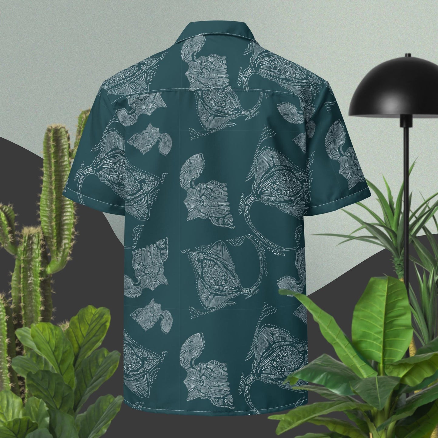 Tribal Rays in Petrol Button Shirt