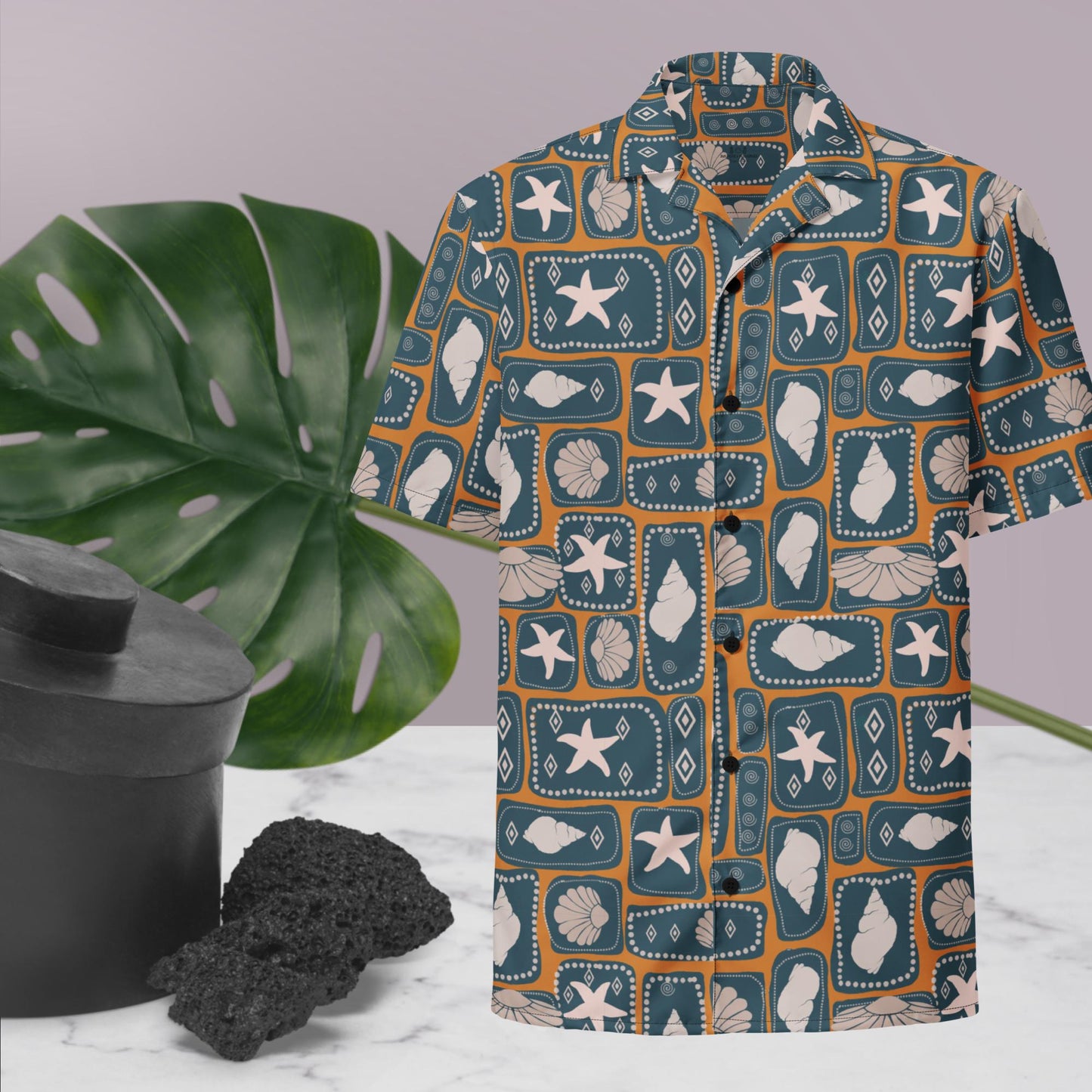 Meraki Blocks in Tangerine Button Shirt