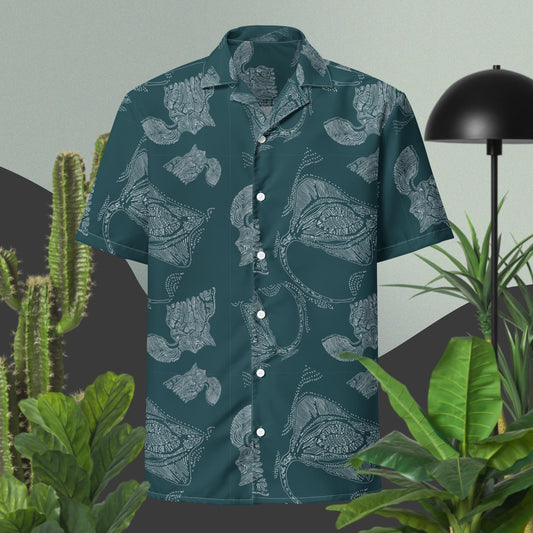 Tribal Rays in Petrol Button Shirt