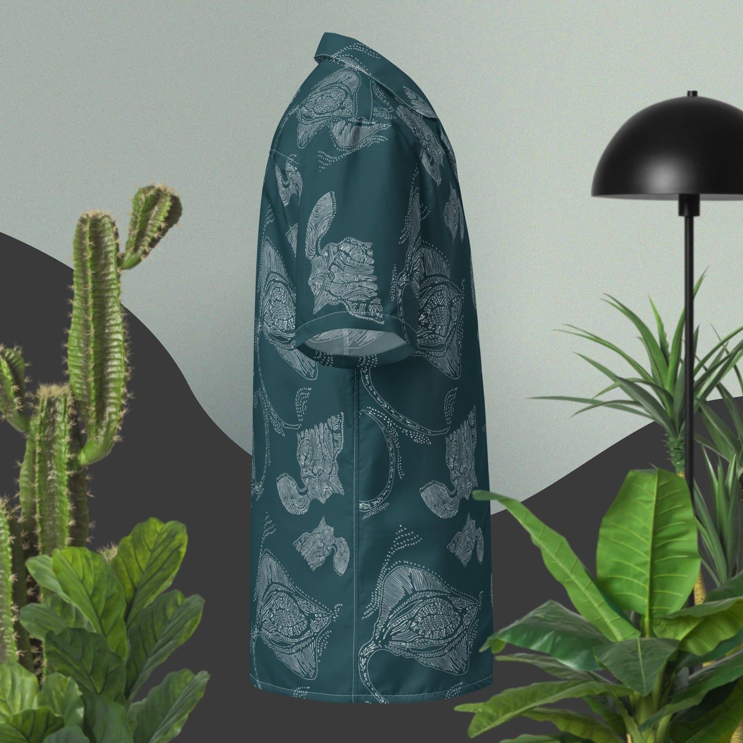 Tribal Rays in Petrol Button Shirt